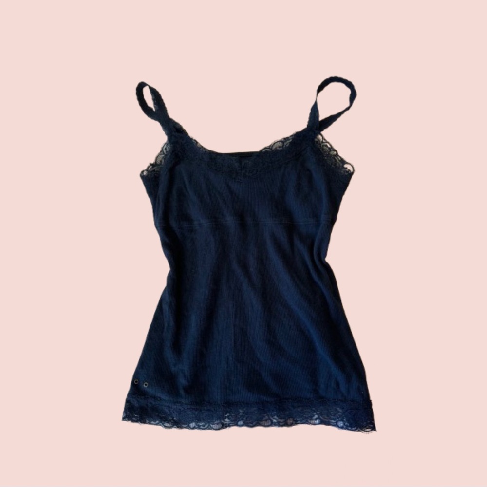 CONVERSE ONE-STAR NAVY BLUE LACE TRIM CAMI TANK TOP